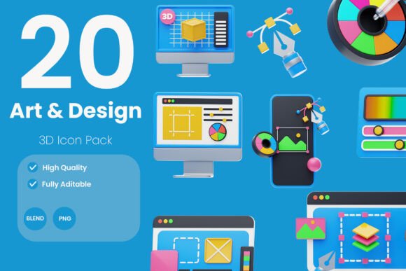 Art and Design 3D Icon Pack for Creative Projects
