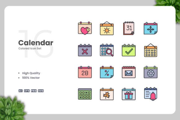 Calendar Color Icons for Versatile Design Projects