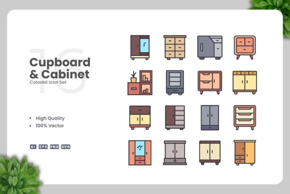 Cupboard and Cabinet Color Icons for Modern Design Projects