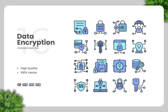 Data Encryption Color Icons for Modern Design