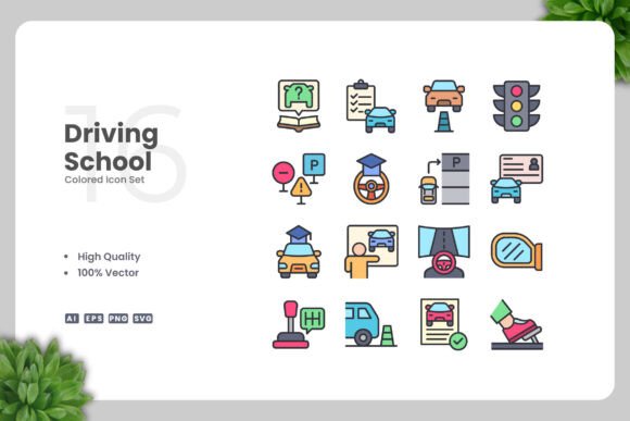 Driving School Colored Icons: A Modern Design Solution for Creative Professionals
