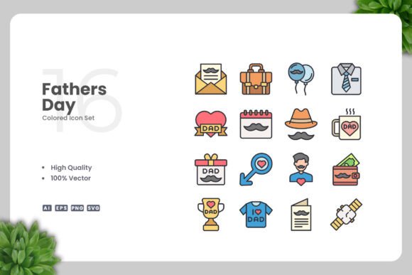 Fathers Day Color Icons for Creative Projects