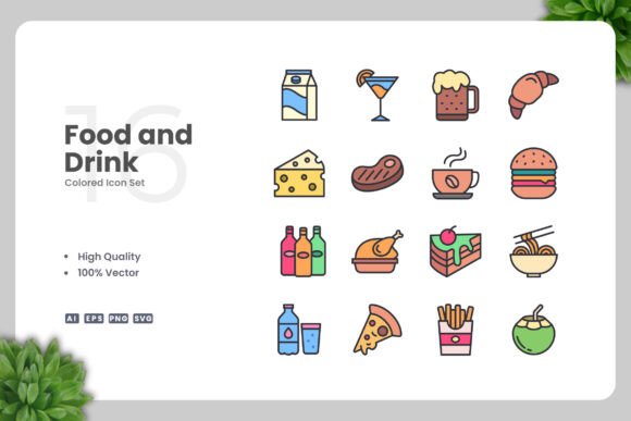 Food and Drink Color Icons for Every Need