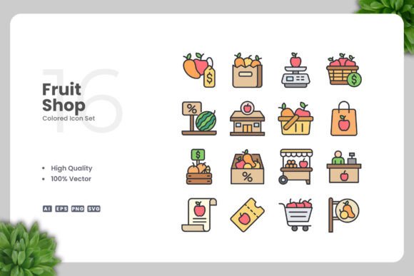 Fruit Shop Colored Icons for Modern Design