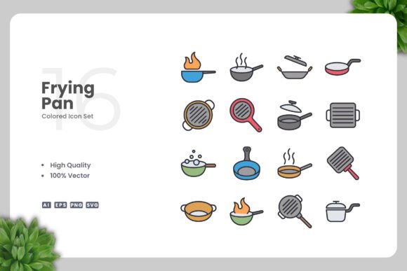Frying Pan Colored Icons for Every Project