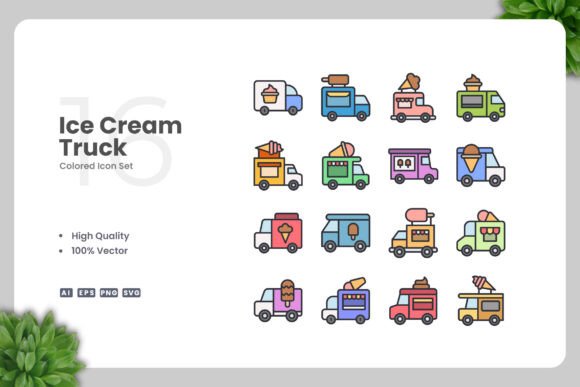 Ice Cream Truck Colored Icons: A Versatile Design Asset for Modern Projects