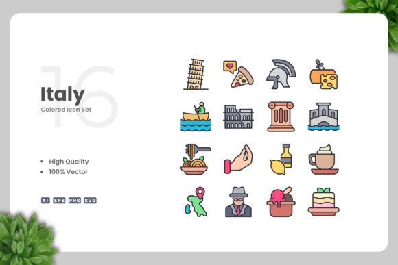 Italy Colored Icons: A Versatile Design Resource for Every Project