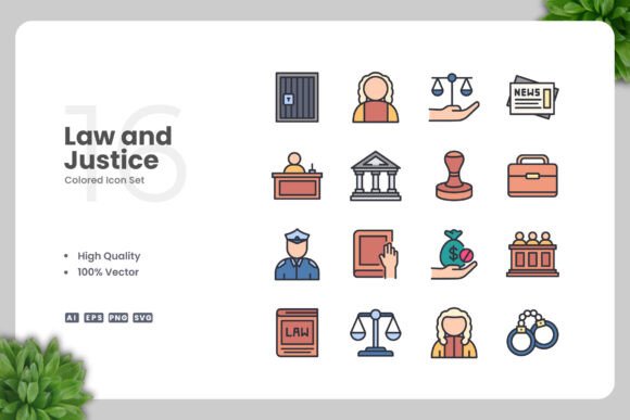 Law and Justice Color Icons