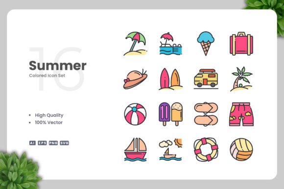 Summer Color Icons for Creative Projects